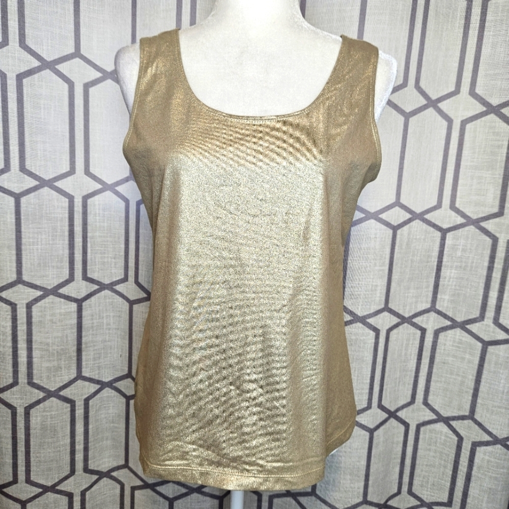 Chico's gold sleeveless tank top size 1 straight hem low neck  stretch